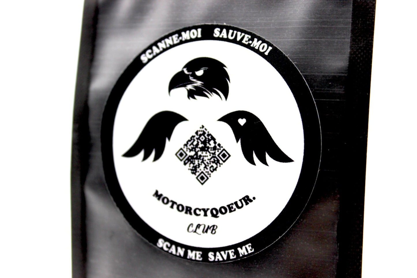 StiQoeur. Fiche médicale d'urgence. Biker B&W. - Qoeur.fr