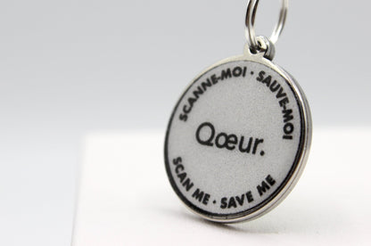 Qoeur. Médaille réfléchissante d'urgence. Chien - Os / blanc. - Qoeur.fr